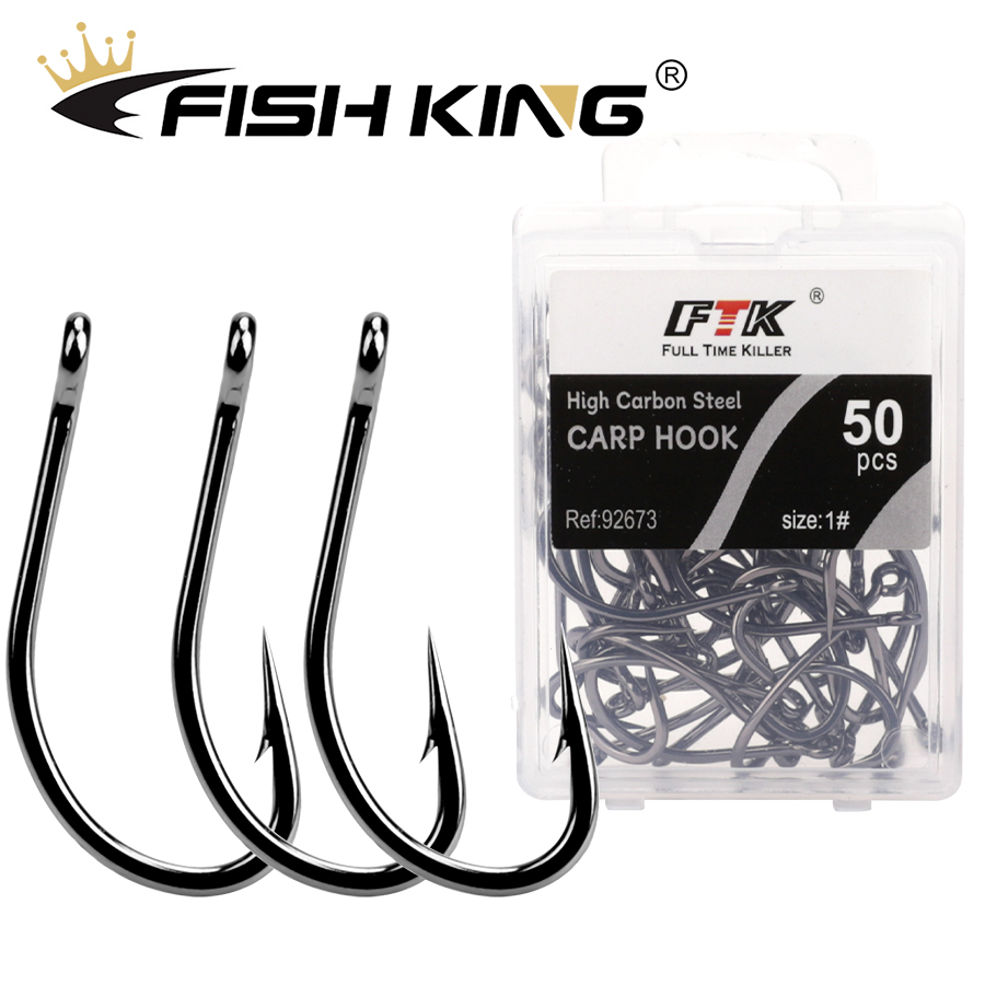 Fishing Hook Assortment - FISH KING เหล็กกล้าคาร์บอนสูง 50 ตัว 1-10