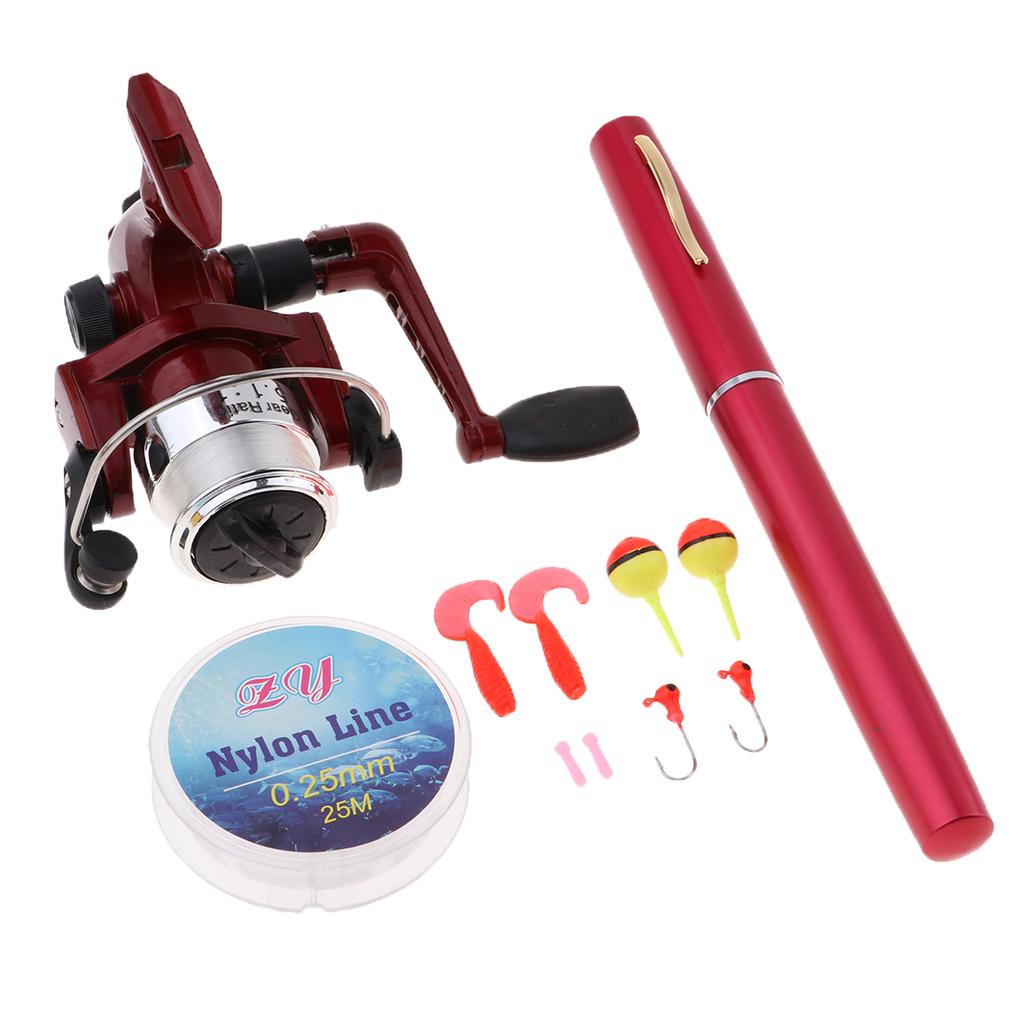 Fishing Hook Jig - ชุดอุปกรณ์ตกปลาแบบพกพาขนาดเล็ก คันเบ็ดแบบพกพา คันเบ็ดแบบยืดหดได้ รอกสปินนิ่ง สายตกปลา เหยื่อปลอมแบบนิ่ม