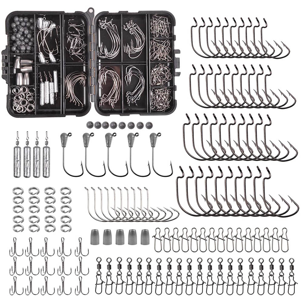 Fishing Hook Jig - 166PCS กล่องตกปลารวมทั้งตะขอหนอน JIG HEAD Hooks DROP