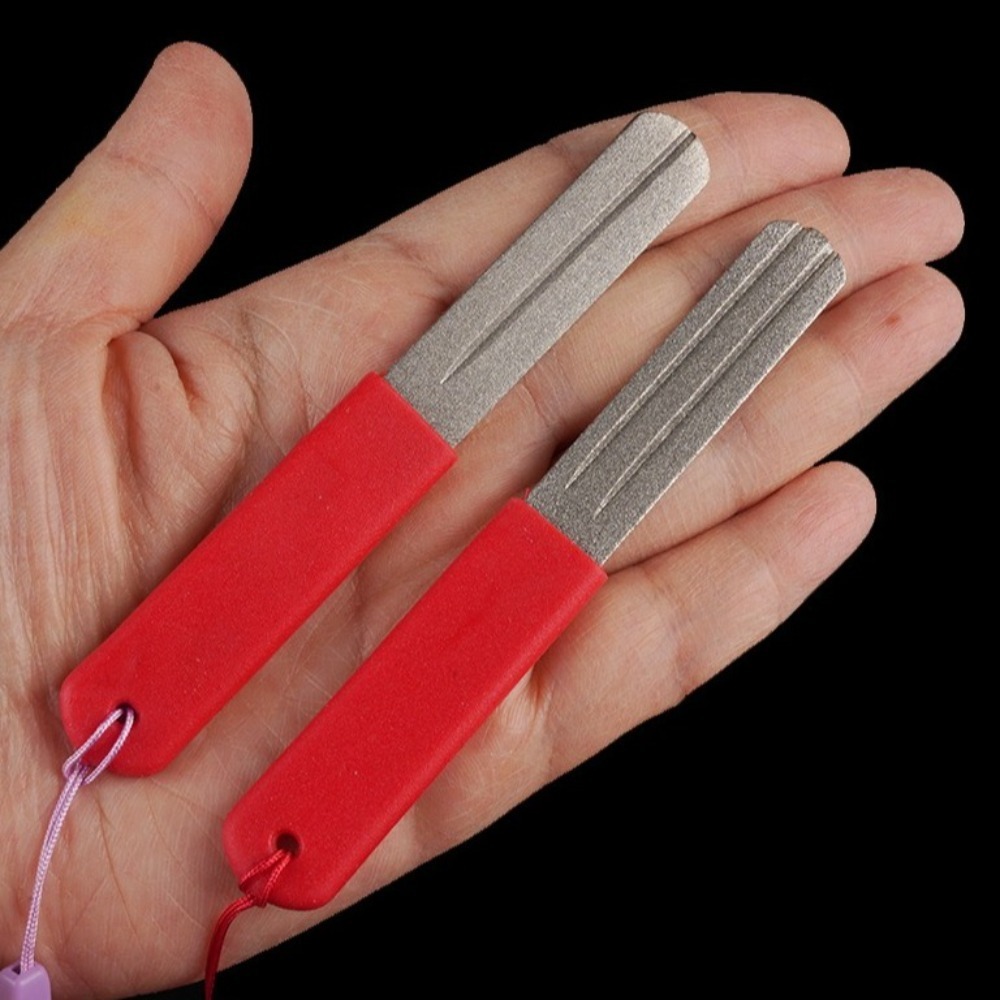 Fishing Hook Sharpener - ที่ลับคมเบ็ดตกปลาแบบสองด้าน 2 ชิ้น หินเพชรป้องกันการลื่น อุปกรณ์ลับคมเบ็ดตกปลาสำหรับตกปลากลางแจ้ง