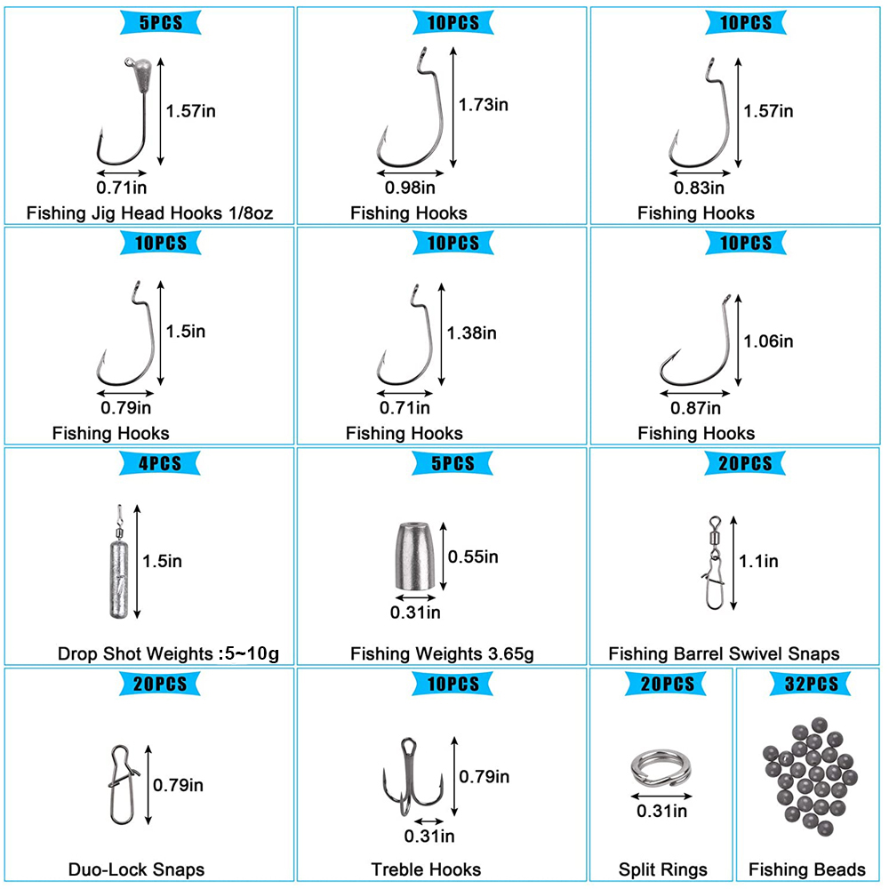 166PCS กล่องตกปลารวมทั้งตะขอหน - Fishing Hook Jig บทวิจารณ์และราคา